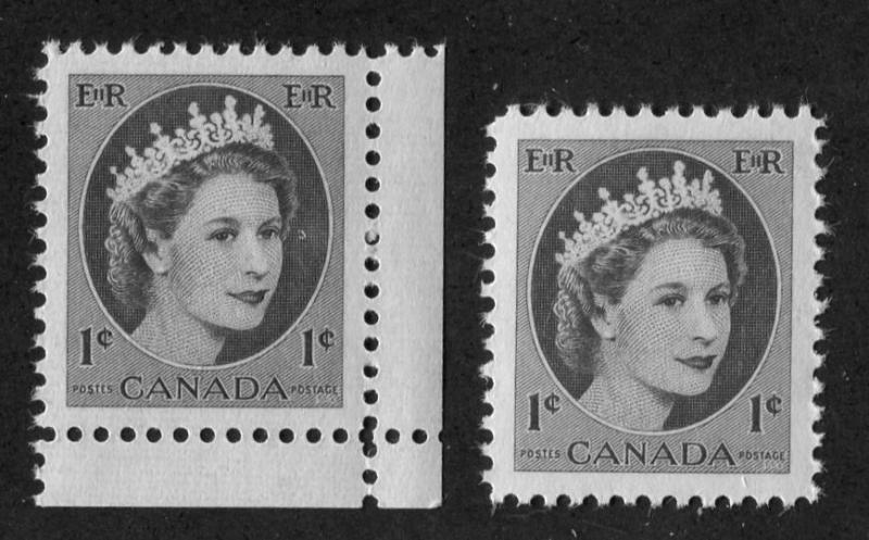 Canada #337 1c Violet Brown 1954 Wilding Issue - 2 Different Papers GEM-100 NH