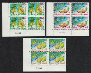 New Caledonia Mango Papaya Mandarin Fruit 3v Corner Blocks of 4 Control 2008