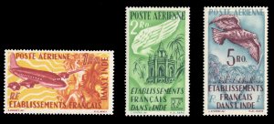 French Colonies, French India #C14-16 Cat$39.50, 1949 Airpost, set of three, ...