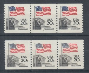 US Sc 1895, 1895a MNH. 1981 20c Flag Over Supreme Court, Plates 1 & 6 Strips/3