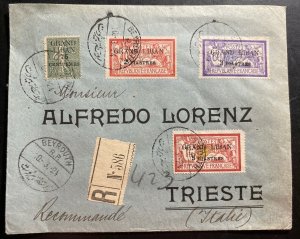 1925 Beirut French Lebanon Registered Cover To Triest Italy Sc# 10-12