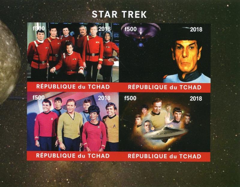 Chad Star Trek Stamps 2018 MNH Spock Leonard Nimoy Kirk Shatner 4v IMPF M/S 