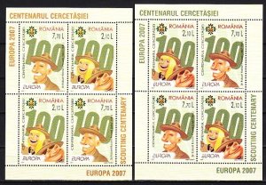 Romania, Scott cat. 4942a. Scout Centenary-Europa, 2 different sheets of 4.