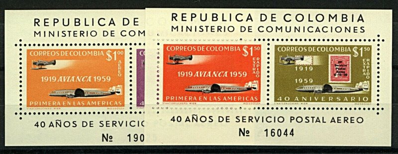 Colombia 1957 Air Aviancia Sheetlets sgMS1000+1001 cv£40+  UM Stamps
