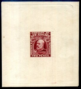 New Zealand Edward VII 2d (s) red brown die proof on thick card - full die