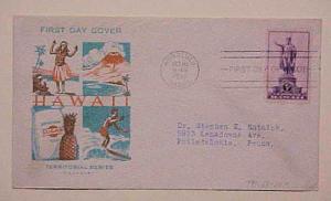 HAWAII FDC 1937  #799- 68 VOLCANO,SURFING,PINEAPPLE CACHET 