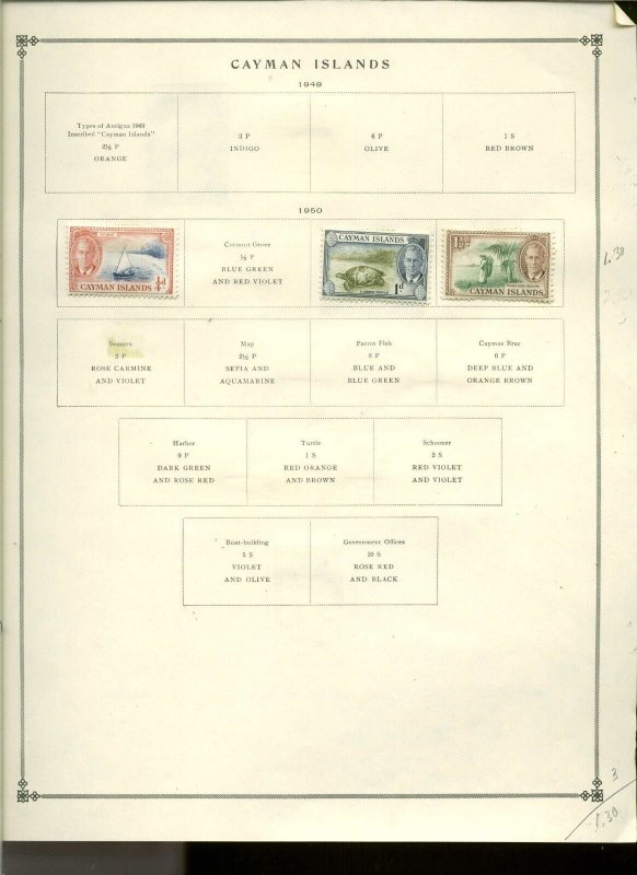 Collection, Cayman Islands Scott Album Pages, 1912/1983, Cat $48, Mint & Used