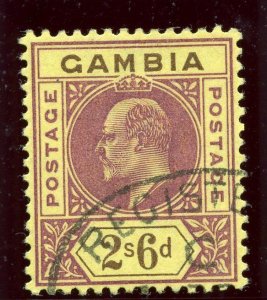 Gambia 1905 KEVII 2s 6d purple & brown/yellow very fine used. SG 55. Sc 38.