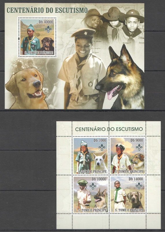 Uu0846 2007 Sao Tome & Principe Dogs & Scouting Boy Scouts 1Kb+1Bl Mnh