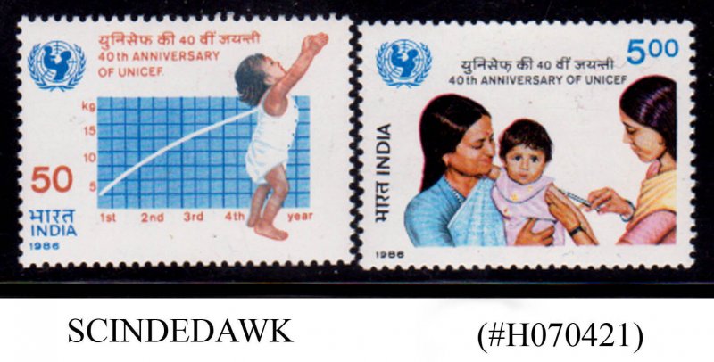 INDIA - 1986 40th ANN. OF UNITED NATIONS CHILDREN'S FUND (UNICEF) 2V MNH
