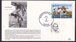 1987 Federal Duck Stamp Sc RW54 $10 FDC with RSK cachet