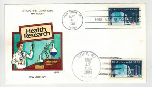 1984 COLLINS HANDPAINTED HEALTH RESEARCH 2087 DUAL FDC & HOPE NEW JESREY CANCEL