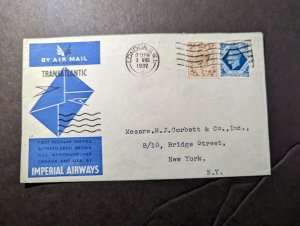 1939 England Airmail First Flight Cover FFC London to New York NY USA