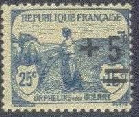 FRANCE B 15 MINT OG 1922 WOMAN PLOWING-SURCHARGE