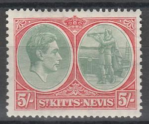 ST KITTS NEVIS 1938 KGVI COLUMBUS  5/- PERF 13 X 12