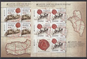 Romania STAMPS 2020 EUROPE CEPT HORSES MNH POSTAL ROUTES SHEETS