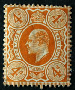 Stamp Great Britain Sc#150 1911 King Edward VII 4p org perf 15 x 14 Looks Mint 