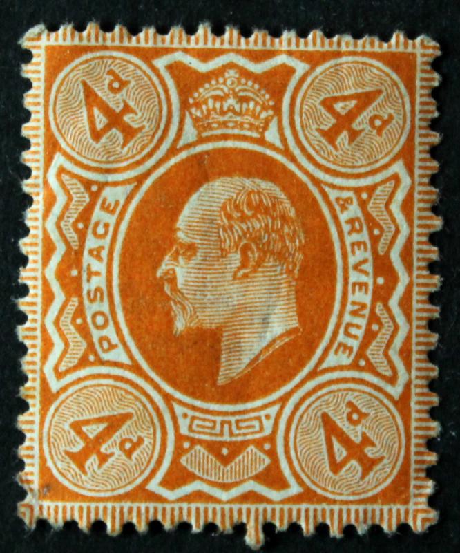 Stamp Great Britain Sc#150 1911 King Edward VII 4p org perf 15 x 14 Looks Mint 