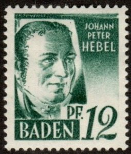 Germany - Baden 5N4 - Mint-H - 12pf Johann Peter Hebel (1947)