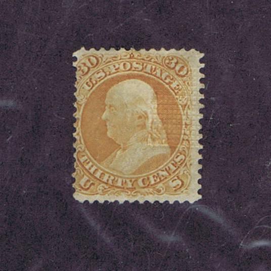 SCOTT# 100, UNUSED, 30c, FRANKLIN, GRILL, HINGED, 1868, RARE STAMP