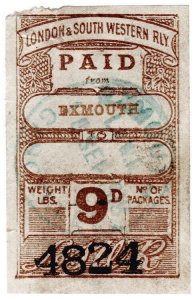 (I.B) London & South Western Railway : Paid Parcel 9d (Exmouth)