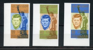 SHARJAH 1964 MEMORIAL JOHN F.  KENNEDY & STATUE OF LIBERTY IMPERF SET NH