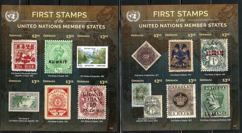 GRENADA 2016 FIRST STAMPS OF THE UNITED NATIONS MEMBER STATES SET OF 8   SHEETS