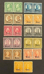 Scott#: 658-668 - Overprinted Kansas F/XF MNH OG Pairs