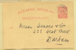  Sout Africa Transvaal #1 used in 1894 to Durban (whole postal stationary South 