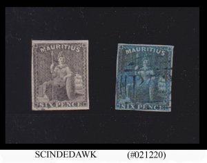 MAURITIUS - 1859-61 6p SCOTT#18 & 20 - QV - 2V - USED