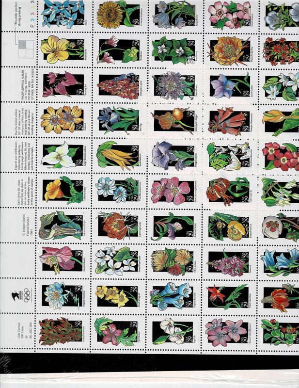 Wildflowers 29c US Postage Sheet VF/XF MNH #2647-96