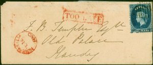 Ceylon 1867 Cover Addressed Locally Bearing 1d SG63 'Too Late' Fine & Attractive