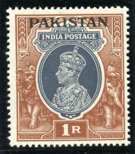 Pakistan 1947 KGVI 1r grey & red-brown (wmk inv) superb MNH. SG 14w.