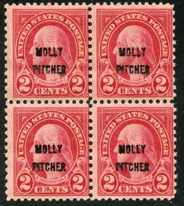 United States Scott 646 MNHOG Block of 4 - 1928 Molly Pitcher O/P - SCV $6.40