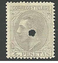 Spain #250, King Alfonso XII, Punch Hole Cancel**-