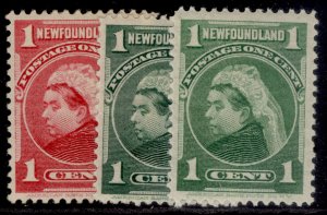 CANADA - Newfoundland QV SG84 + 85 + 85a, 1c COLOUR VARIETIES, M MINT. Cat £48.