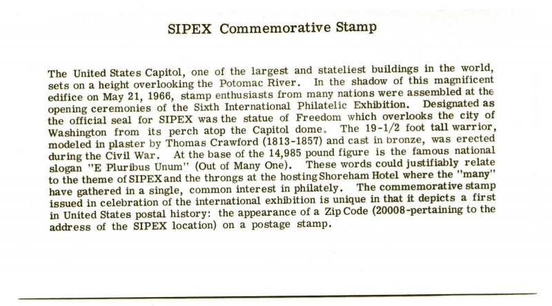 1310 SIPEX, Cover Craft Cachets, CCC, with insert, FDC