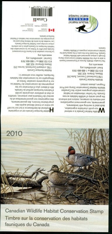 CANADA 2010 DUCK STAMP ARTIST SIGNED IN FOLDER AS ISSUED GREEN WINGED TEAL