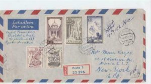 czechoslovakia 1956 large registered air mail stamps cover ref r15517