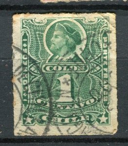 CHILE; 1877-78 classic Columbus rouletted issue used shade of 1c. value