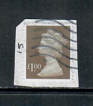 GB 2015 U SERIES  MACHIN £1.00 BROWN  sg U2932 DATE CODE 15 USED ON PIECE