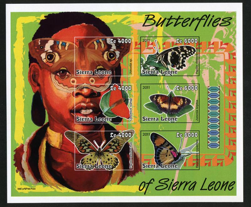 SIERRA LEONE SHEET IMPERF BUTTERFLIES INSECTS
