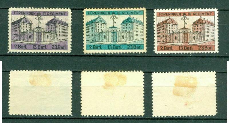 Denmark. 3 Poster Stamp. Kings III Regiment. Soldiers Barracks Copenhagen