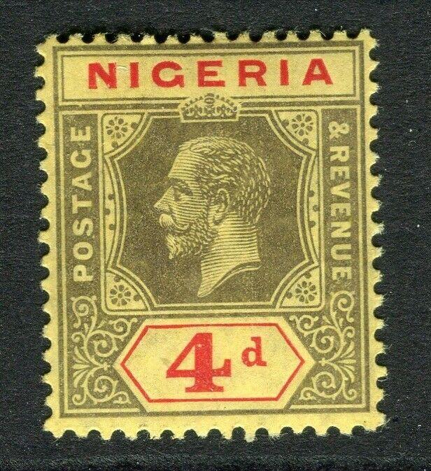 NIGERIA; 1912 early GV Crown CA issue fine Mint hinged Shade of 4d. value