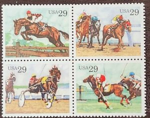 US Scott # 2756-2759; 29c Horses from 1993, block of 4; MNH, og; VF centering