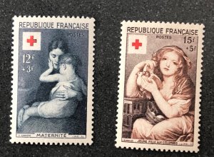 France semi postal scott# B291- B292 Red Cross 1954 MNH