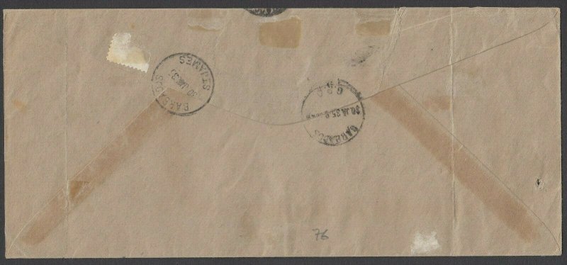 Barbados SG D2a var, 1935 diagonal bisect w/ 1/2d ms value on cover, w/ BPA cert