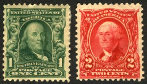 US #300 - 301 VF mint hinged, a lovely matched set of the 1c an 2c values, Fr...