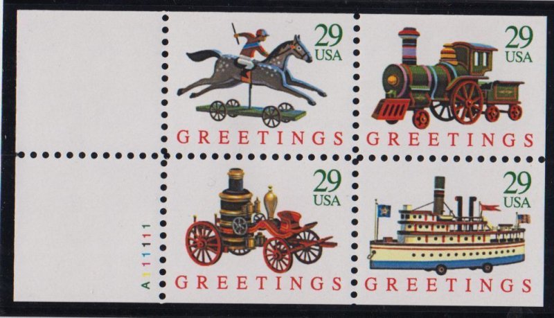 1992 Christmas Toys booklet pane Sc 2718a MNH plate number A111111 