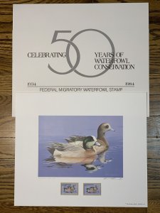 RW51 1984 Federal Duck Stamp Print Widgeons 50th Anniversary & 2 Stamps #14,542